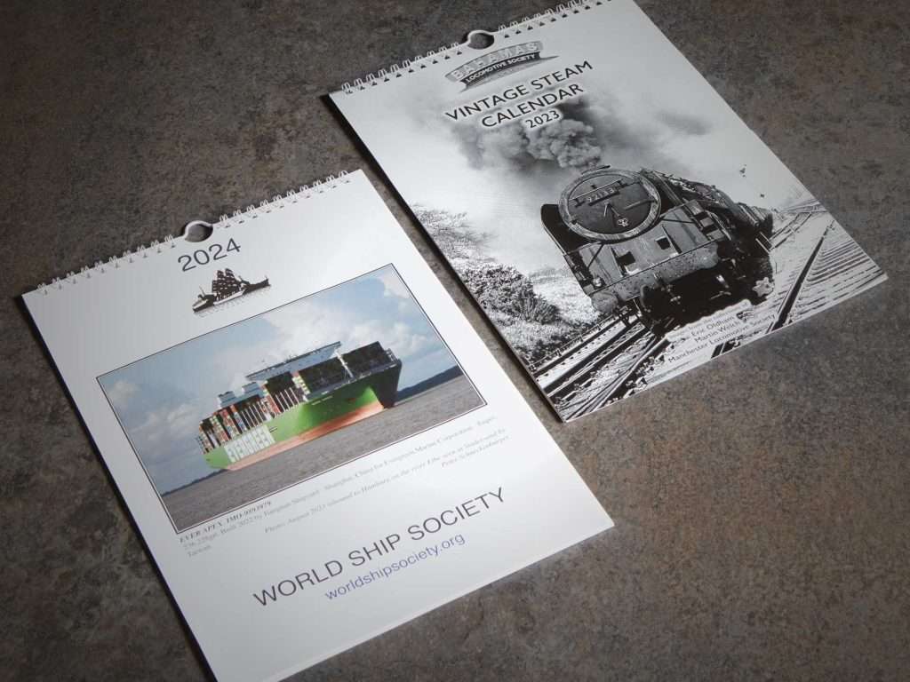 World Ship Society and Bahamas Locomotive Society Publication calendars printing by Hart & Clough